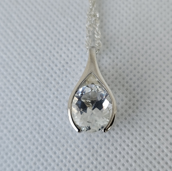 Vintage Natural Topaz Wishbone Style Sterling Silver Pendant & Necklace 20